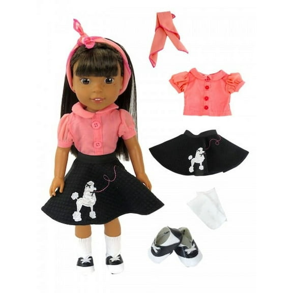 Pink and Black 50s Poodle Outfit with Shoes For 14 Inch Dolls | American Fashion World