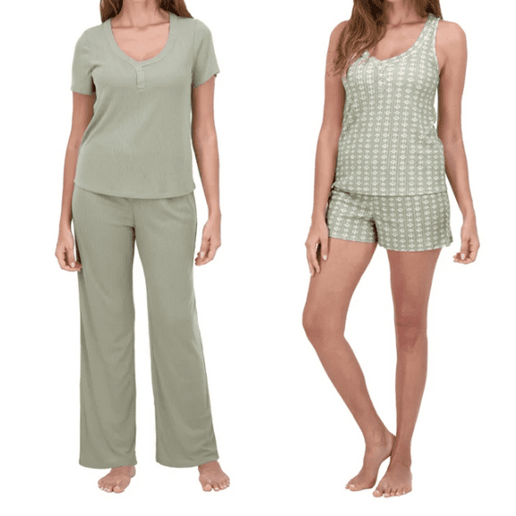 Live2Lounge Women’s 4-piece Pointelle Lounge Set Green (Iceberg Green) ,M