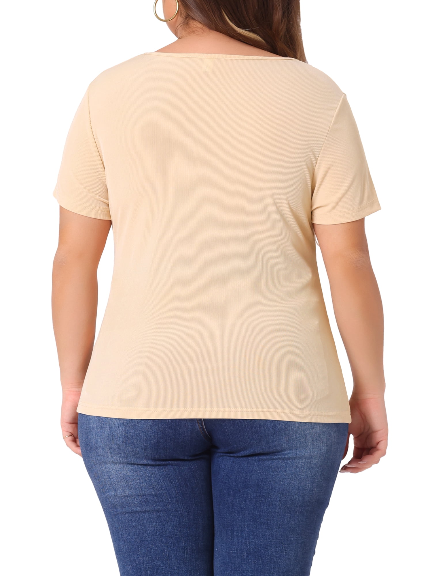 DARING DIVA Women's Plus Ribbed Knit Cutout Twist Knot Neckline Blouse 3X Beige