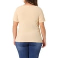 thumbnail image 4 of DARING DIVA Women's Plus Ribbed Knit Cutout Twist Knot Neckline Blouse 1X Beige, 4 of 6