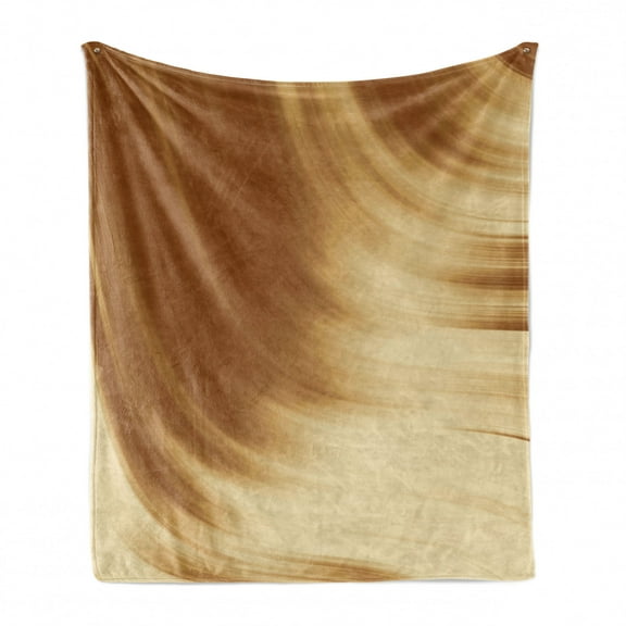 Tan Soft Flannel Fleece Throw Blanket, Curved Wave Like Conceptual Display Creamy Effect Soft Colored Subtle Image, Cozy Plush for Indoor and Outdoor Use, 70" x 90", Cream Tan, by Ambesonne