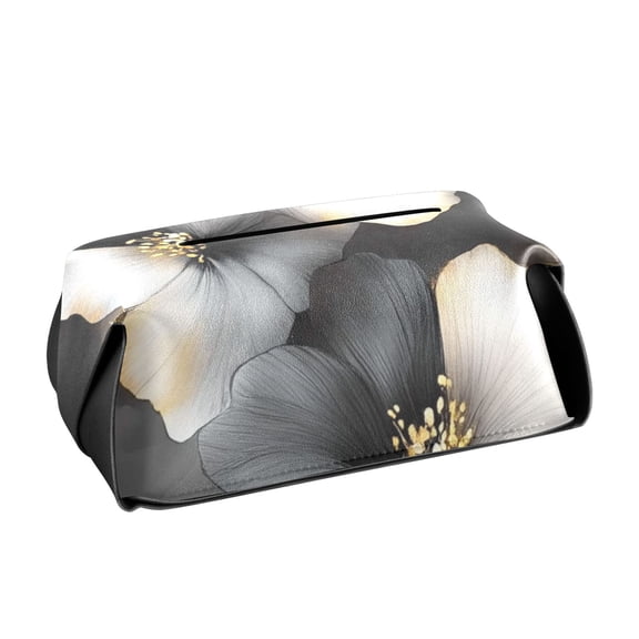 Black and White Flower Tissue Box Cover Leather Square Rectangle Tissue Box Holder for Bathroom Living Room Desk Office Decor