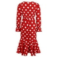 thumbnail image 7 of Women's Elegant Polka Dots Dress Long Sleeve Wrap V Neck Ruched Ruffle Hem Mermaid Pencil Midi Dresses, 7 of 7