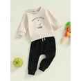 thumbnail image 3 of Suealasg 2Pcs Baby Boys Halloween Outfits Set Long Sleeve Ghost Letter Print Sweatshirt+Sweatpants 6M 1T 2T 3T Toddler Boys Halloween Tracksuit Clothes, 3 of 8