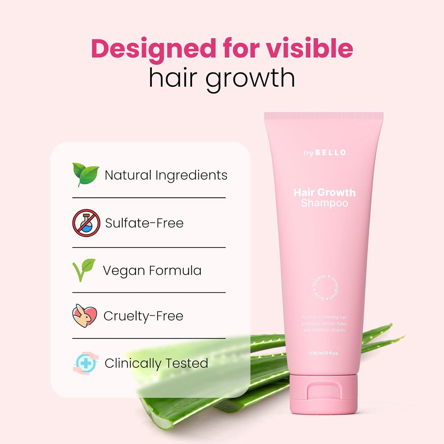 Trybello Hair Growth Shampoo | Natural Hair Thickening & Scalp Detox | Sulfate Free, Vegan, Anti-Hair Fall Formula | Caffeine, Aloe Vera, Turmeric, and Urucum Extract | For Any Hair Type