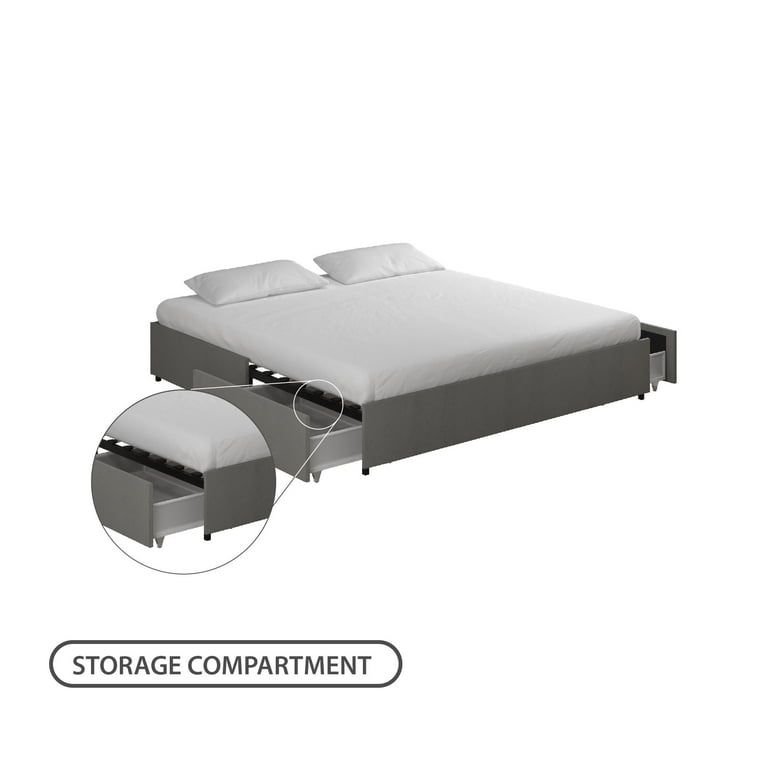 RealRooms Alden Platform Bed with Storage Drawers King Gray Linen