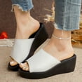 thumbnail image 2 of KIJBLAE Women's Peep Toe Thick Sole Wedge Platform Sandals, Wide Width Elevated Comfort Casual Summer Beach Slides White 39, 2 of 9