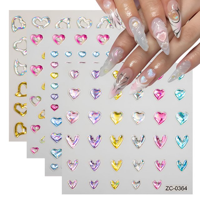 Pegatinas para uñas Dulyork con estampado en forma de corazón para el Día de San Valentín en 5D
