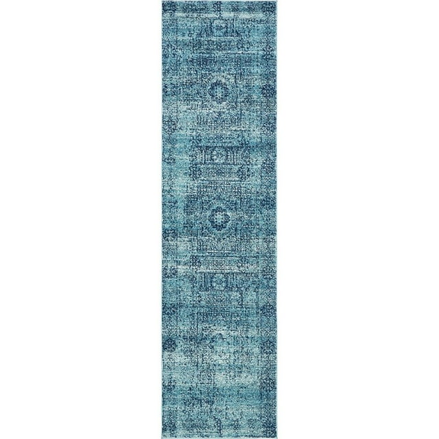 Unique Loom Tradition Distressed Rug 2' 7 x 10' Runner Turquoise/Navy Blue