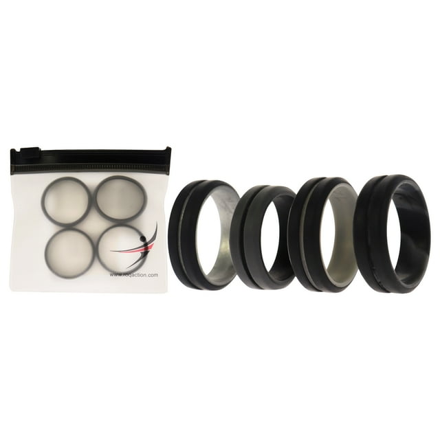 Juego de anillos de boda de silicona ROQ 2 capas Negro-Camuflaje 4 x 14 mm