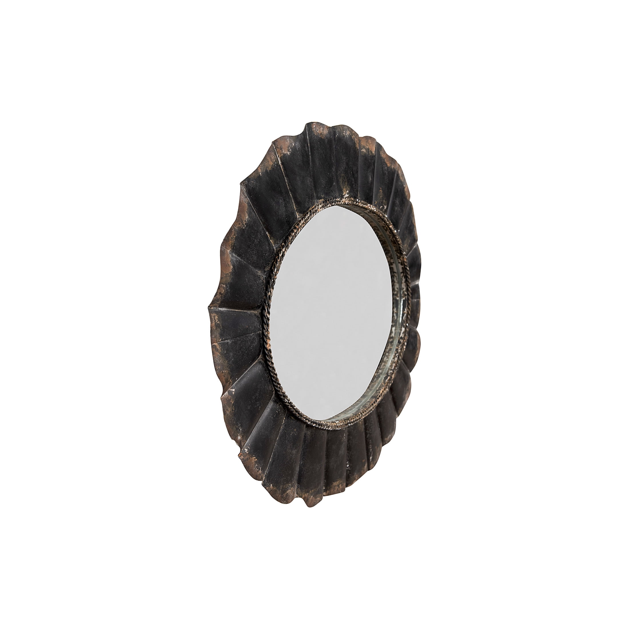 Creative Co-Op Distressed Metal Scalloped Oval Wall Mirror, Black