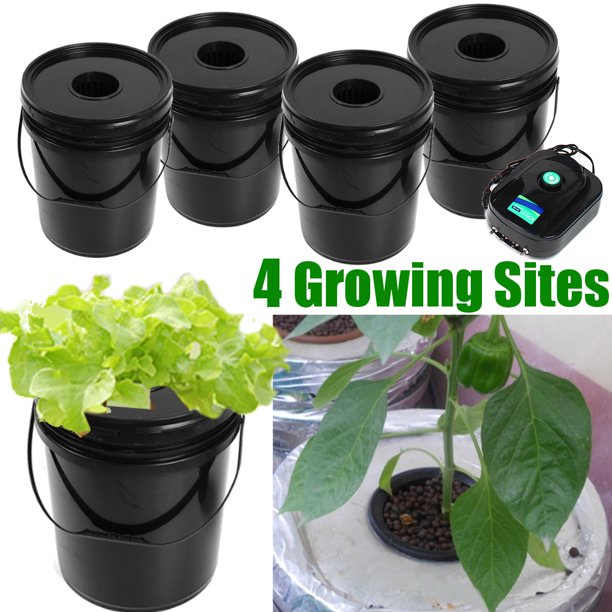 4 Buckets Pot Deep Water Culture DWC Plant Site Hydroponic Garden