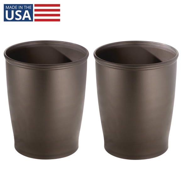 iDesign Kent Bathroom Trash Can, 1.6 Gallon Plastic Round Slim Open Top Garbage Bin, 2 Pack, Bronze