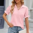 thumbnail image 2 of FAIWAD Women's Summer Tops Puff Short Sleeve V Neck Blouses Trendy Hollow Out Solid Color Shirts Business Casual Beach Clothes, 2 of 5