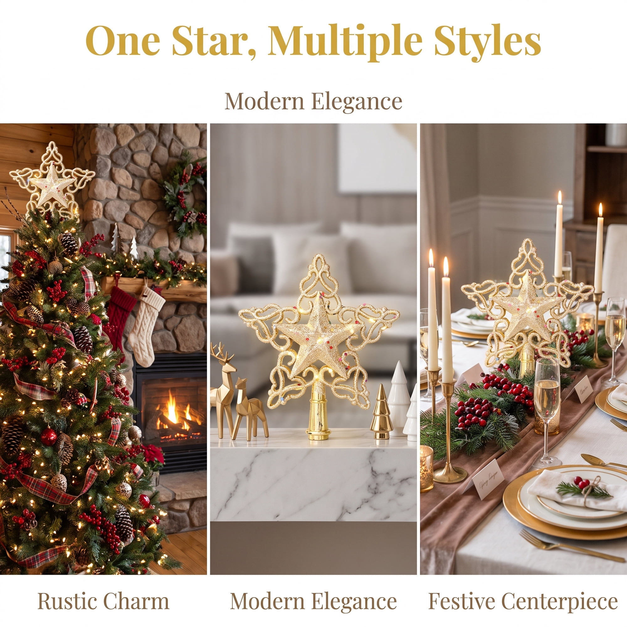 Unique Bargains Openwork Glittering Star Luxury Radiant Spring Mount Accent Star 6.3"