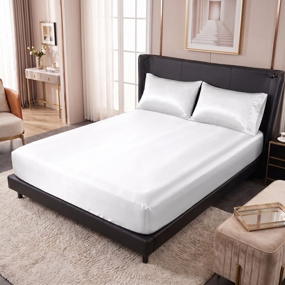 REGALWOVEN Fitted Sheet, Polyester Bed Sheets, Cooling and Breathable for All Seasons White 1 PC 60.2x79.9 inch