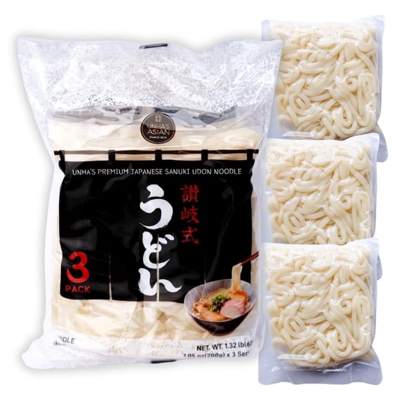 UNHA'S Fresh Japanese Sanuki Udon Noodles 22 oz (3 Pack) – Jumbo Thick Chewy Noodles, No Soup Needed, Quick Cook, Authentic Taste, Product of Korea