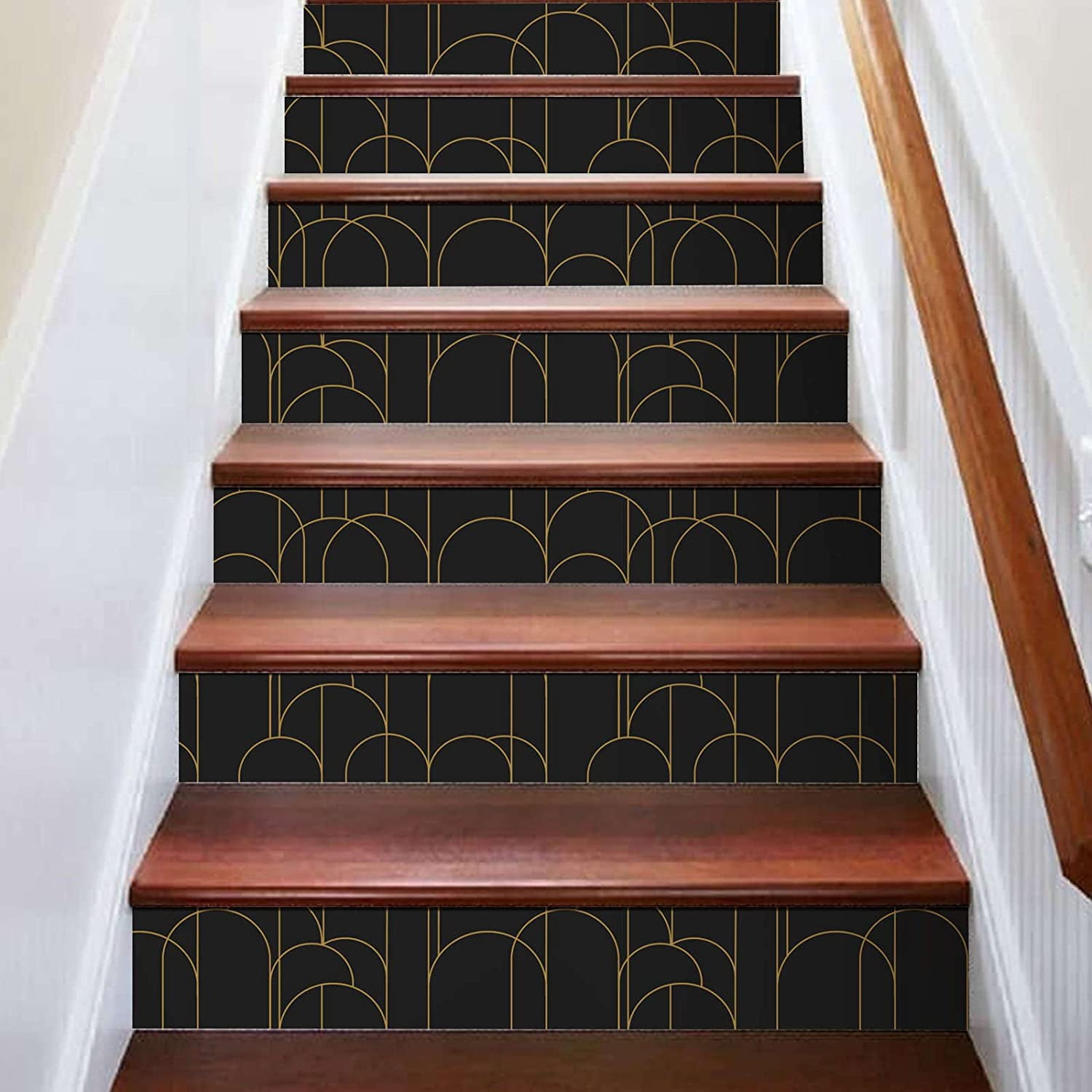 UMIGGEE 17.7-in x 511-in Black Stripe Wallpaper Peel and Stick Wallpaper Contact Paper Geometric Black and Gold Removable Paper Self Adhesive Home Decor Wall Covering Old Furniture Renovation