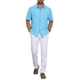 thumbnail image 2 of INSPIRE CHIC Men's Texture Short Sleeve Button Down Solid Casual Knitted Shirt XL Light Blue, 2 of 5