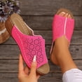 thumbnail image 4 of Open Toe Wedge Sandals for Women Lightweight Hollow Out Platform Mules Slip On Breathable Slide Beach Sandal Red Size 7, 4 of 9