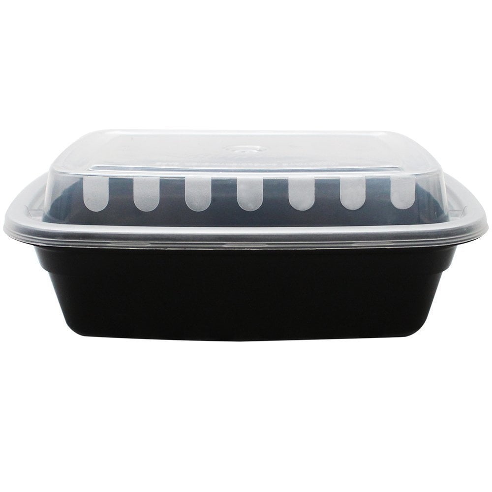 Rectangular 12oz Plastic Microwaveable Food Containers (Black) w/ Clear