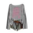 thumbnail image 2 of Ounisa Breast Cancer Crewneck Sweaters for Women Fall Vintage Knit Tops Hippie Cozy Oversized Pullover Pink Ribbon Sweatshirt Cancer Fight Awareness Shirt Casual Long Sleeve Tops, 2 of 4