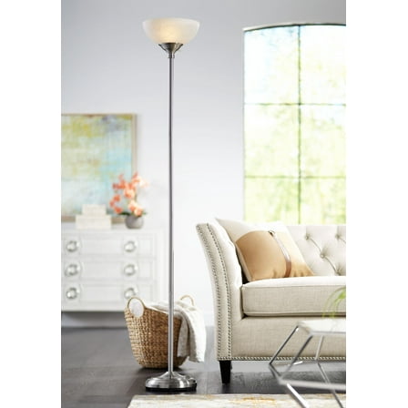 360 Lighting Maddox Modern Torchiere Floor Lamp 71" Tall Satin Nickel Silver Metal Alabaster Glass Shade for Living Room Bedroom Office House Home