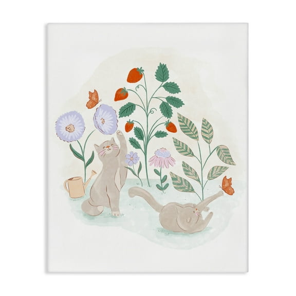 Stupell Industries Cats Playing in Garden Animals & Insects Painting Gallery Wrapped Canvas Art Print Wall Art, 16 x 20