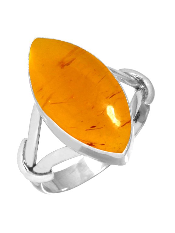 925 Sterling Silver Ring Amber Handmade Jewelry