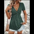 thumbnail image 4 of Camiseta de Verano para Mujer con Cuello en V, Volantes, Corta, Verde S, 4 of 7