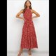 thumbnail image 5 of Vestido Bohemio de Verano para Mujer, Sin Mangas, con Estampado de Lunares, Cuello Halter, Volantes, Dobladillo y Cinturón Vino Tinto M, 5 of 8
