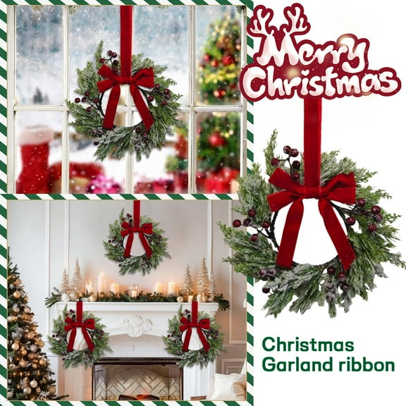 Mini Wreaths for Cabinets,6PC Christmas Mini Cabinet Wreaths Cedar for Kitchen with Ribbon Bows Small Window Wreath for Window Door Home Wall Farmhouse Christmas Party Decorations (10inch)