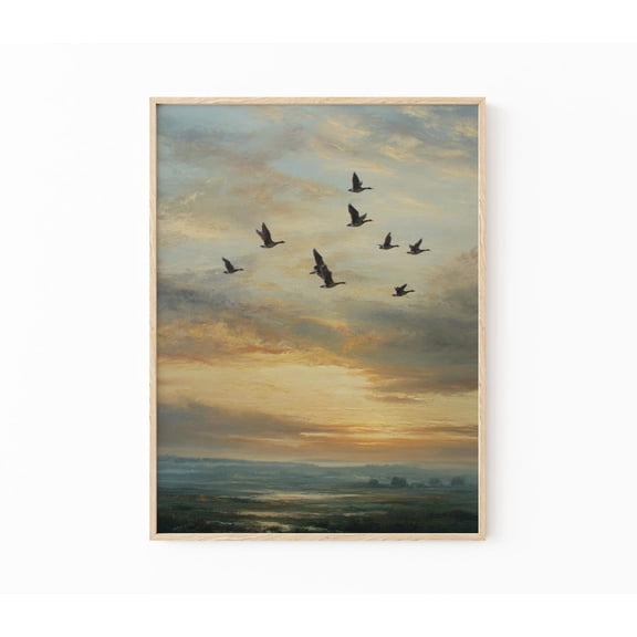 Flying Ducks Rustic English Countryside Wall Art, Stretched Canvas