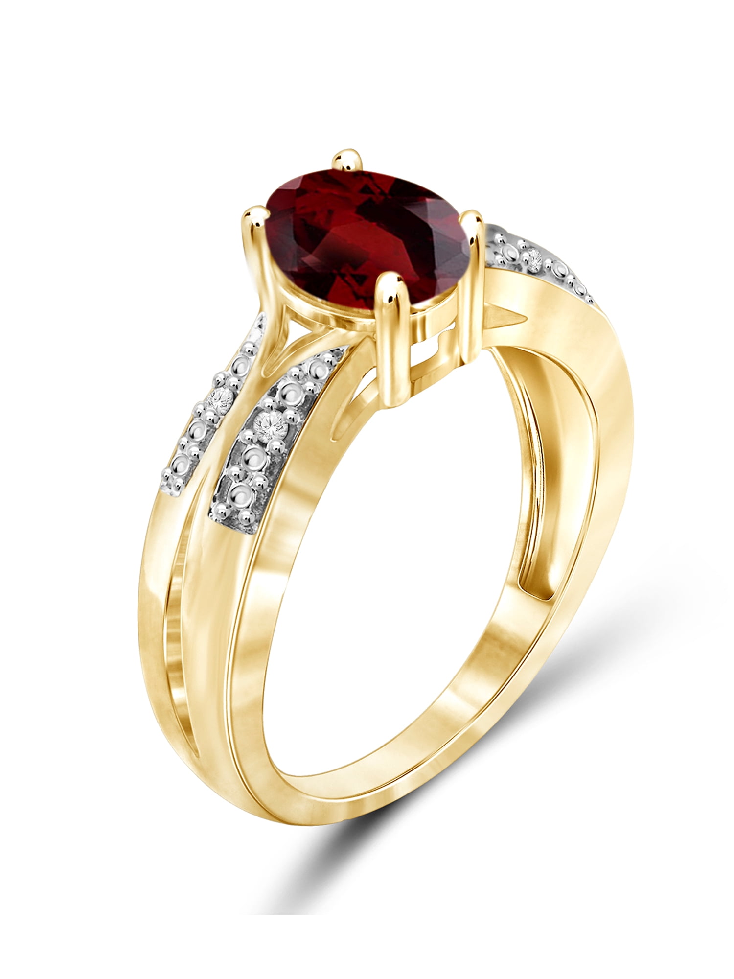 JewelersClub Garnet Ring Birthstone Jewelry – 1.60 Carat Garnet 14K Gold Plated Silver Ring Jewelry with White Diamond Accent – Gemstone Rings with Hypoallergenic 14K Gold Plated Silver Band