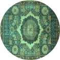 thumbnail image 1 of Ahgly Company Machine Washable Indoor Round Abstract Turquoise Blue Modern Area Rugs, 8' Round, 1 of 4
