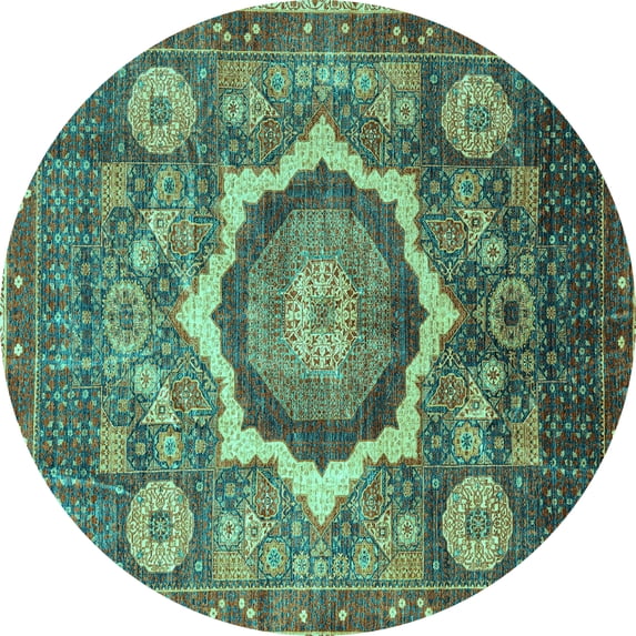 Ahgly Company Machine Washable Indoor Round Abstract Turquoise Blue Modern Area Rugs, 8' Round
