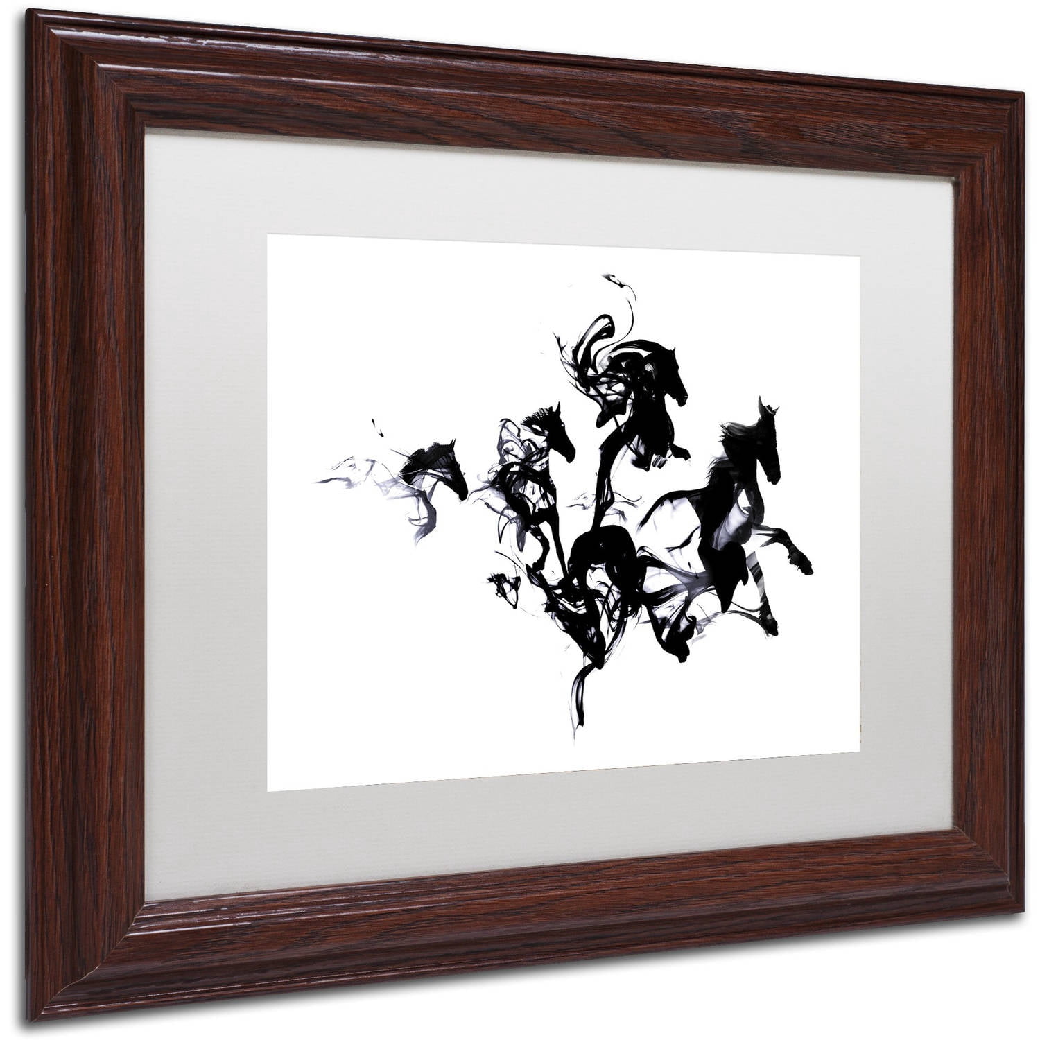 Trademark Fine Art 'Black Horses' Canvas Art by Robert Farkas, White Matte, Wood Frame