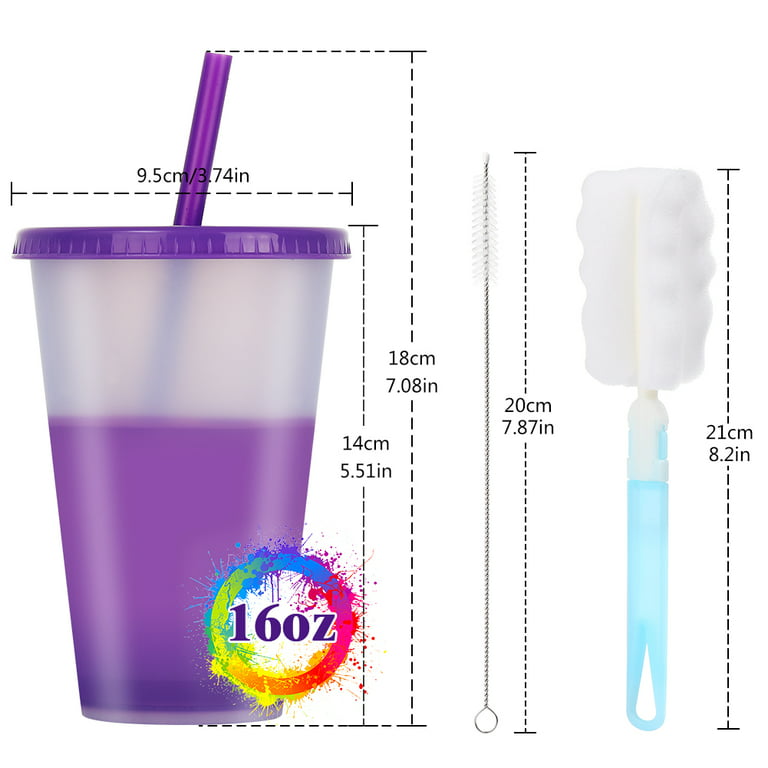 Color Changing Cups With Lids & Straws, 16 oz Plastic Cups With Lids &  Straws for Iced Cold Drinks Coffee Tea Smoothie Bubble Boba, Color Changing  Cold Drink Cups - 5 Reusable