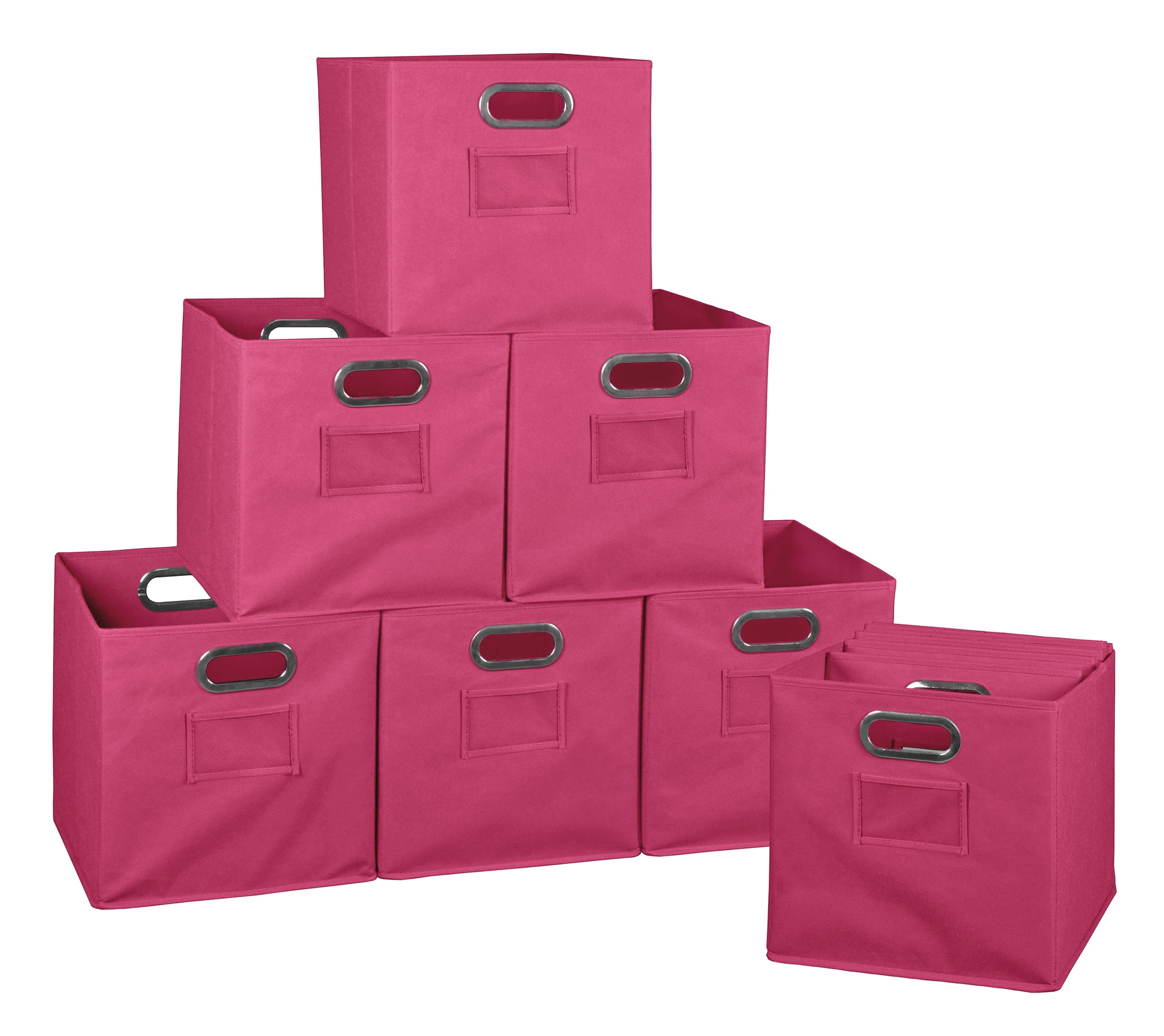 Collapsible Home Storage Set of 12 Foldable Fabric Storage Bins Pink