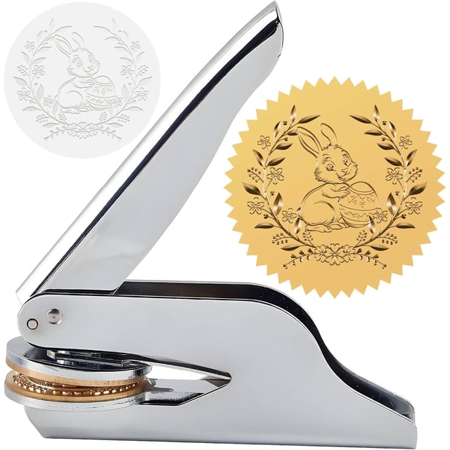 Easter Egg Rabbit Embosser Stamp 1.6in Stainless Steel Seal Hand Held Embossing Sealing Stamp Book Lovers Teacher Ex Libris Library Notary for Official Graduation Gift Envelopes Napkins Paper