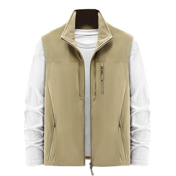 Fleece Vests for Men Warm Reversible Softshell Waistcoat Thermal Vest Casual Soft Zipped Jacket Zip Pockets Stand Collar Gilet Leisure Workwear Sleeveless Jacket Tops