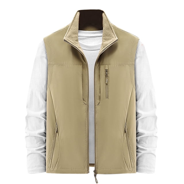 Birdeem Mens Thin Workwear Solid Color Stand Collar Sleeveless Jacket Tank Tops