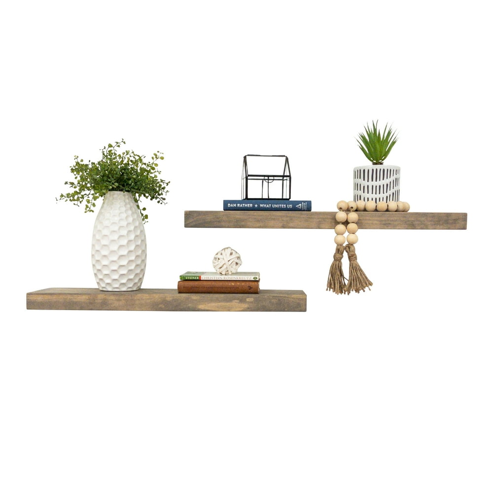 Del Hutson Designs Rustic Pine Solid Natural Wood Floating Shelves Set of 2 Rustic Farmhouse