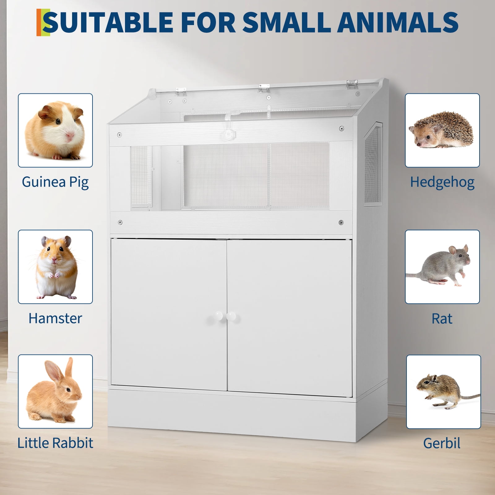 Hamster Cage with Storage Cabinet, Guinea Pig Cage for Small Animals,Large Hamster Cage with Easy View Acrylic Panels,for Rat, Guinea Pig, Hedgehog, Gerbil