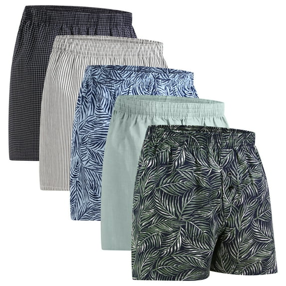Natural Feelings Mens Underwear Cotton Woven Boxers for Men, 5 Pack, S M L XL XXL