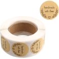 thumbnail image 1 of Pegatinas redondas de papel Kraft, 500 unidades, hechas a mano con amor, etiquetas adhesivas para hornear, pegatinas para hacer álbumes de recortes, Navidad, bodas y cumpleaños, 1 of 5