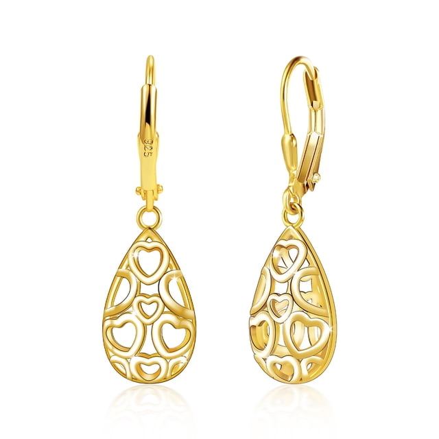 Aretes ALEXCRAFT de plata esterlina 925 bañados en oro de 14K, forma de lágrima