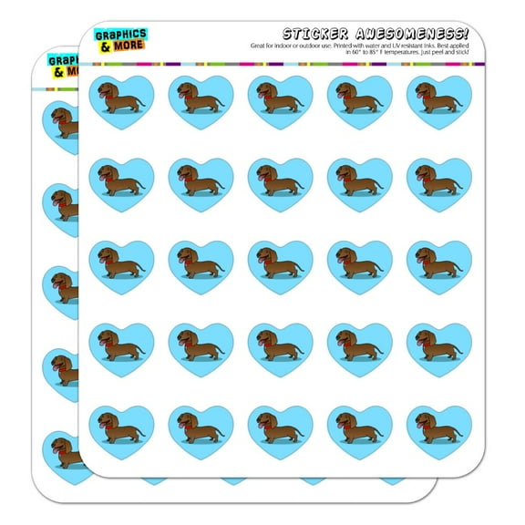 Dachshund Wiener Dog Cartoon 1" Heart Shaped Planner Calendar Scrapbook Craft Clear Stickers