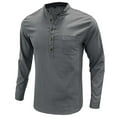 thumbnail image 4 of Men Linen Shirts,Solid Color Long Sleeve Stand-up Collar Button Henley Shirt Office Casual Breathable Blouses Outdoor Fashion Pullover Tops Mens Fall Winter Basic Tees with Pocket S-XXL, 4 of 9