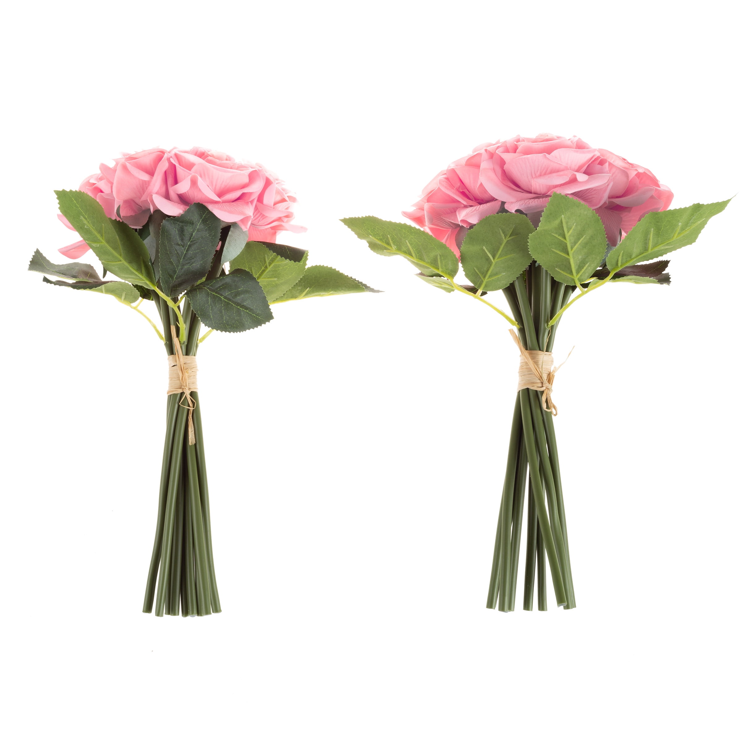 Villacera Artificial Flower Bouquet – 18-Piece Real Touch Faux Roses (Pink)